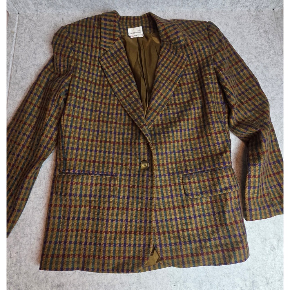 Vintage Weathervane Plaid Blazer Made in USA Dark Academia Brown Multi Size 8